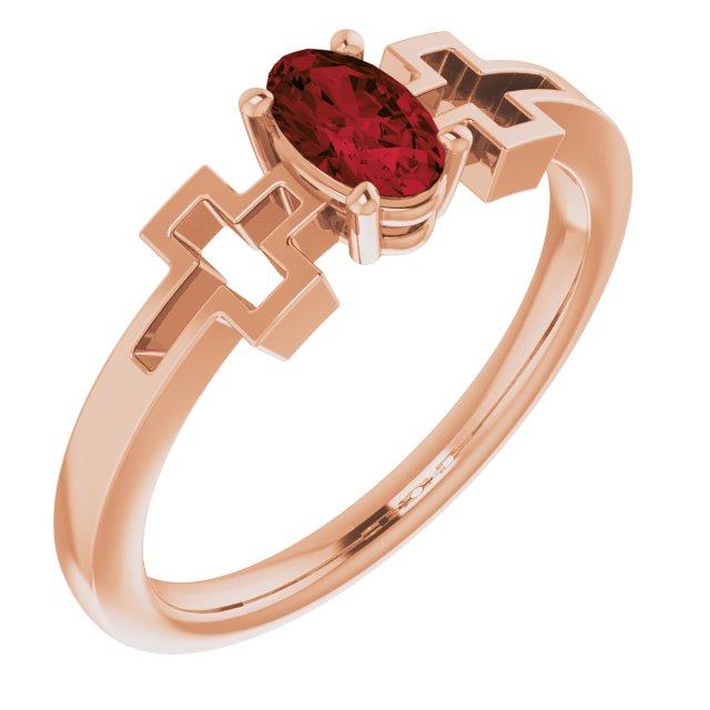 14k rose mozambique garnet solitaire cross youth ring                    