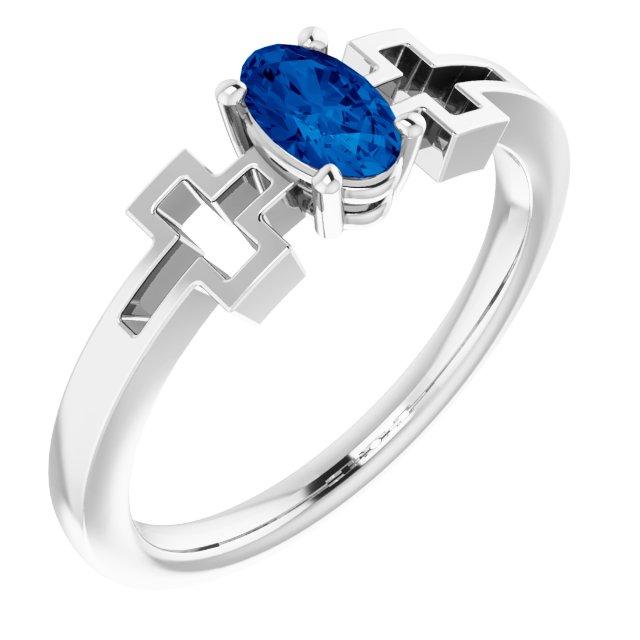 sterling silver blue sapphire solitaire cross youth ring         