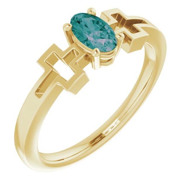 14k yellow chathamâ® created alexandrite solitaire cross youth ring  