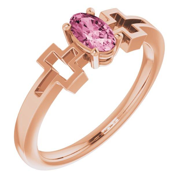 14k rose pink tourmaline solitaire cross youth ring                