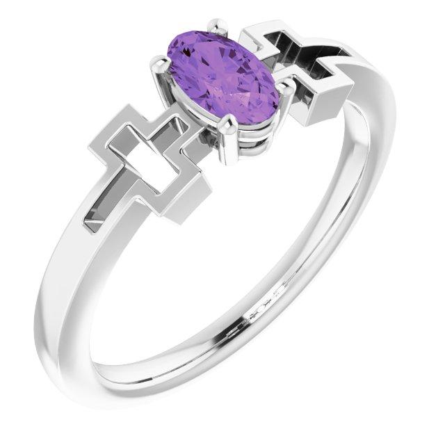 14k white amethyst solitaire cross youth ring       