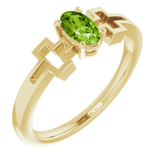 14k yellow peridot solitaire cross youth ring                 