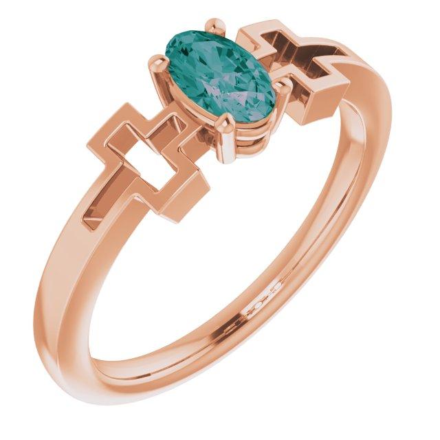 14k rose chathamâ® created alexandrite solitaire cross youth ring  