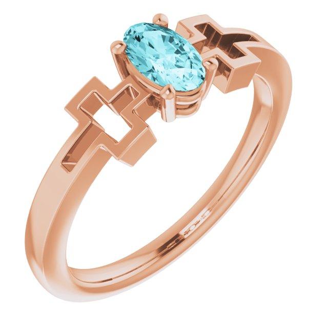 14k rose blue zircon solitaire cross youth ring         