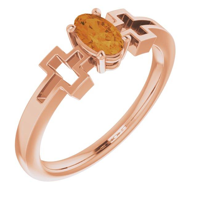 14k rose citrine solitaire cross youth ring            