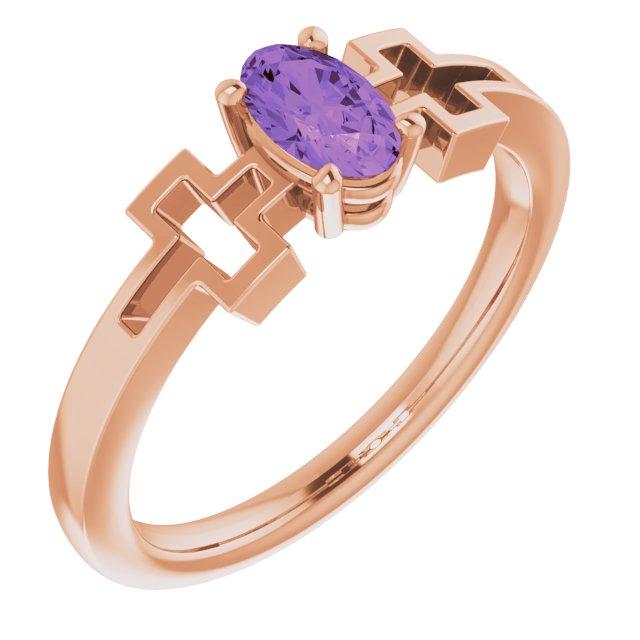 14k rose amethyst solitaire cross youth ring       