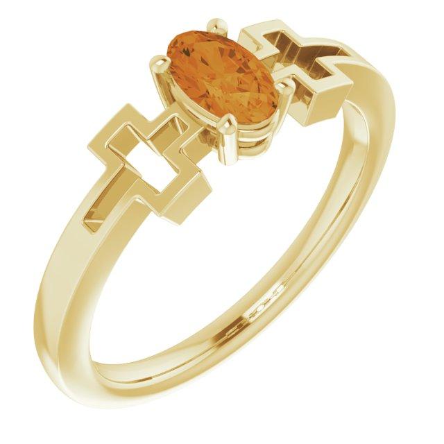 14k yellow citrine solitaire cross youth ring            