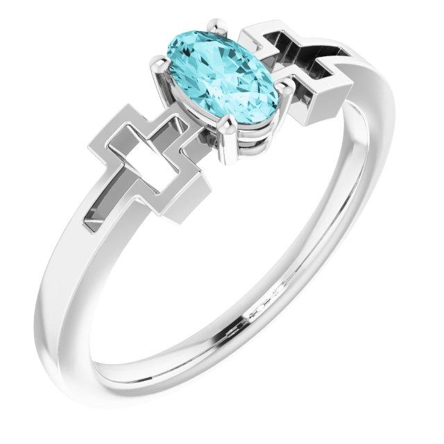 14k white blue zircon solitaire cross youth ring         