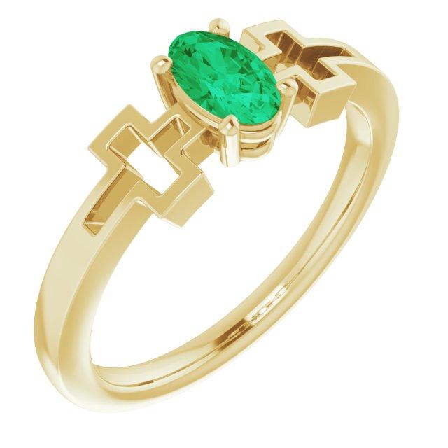 14k yellow chathamâ® created emerald solitaire cross youth ring    