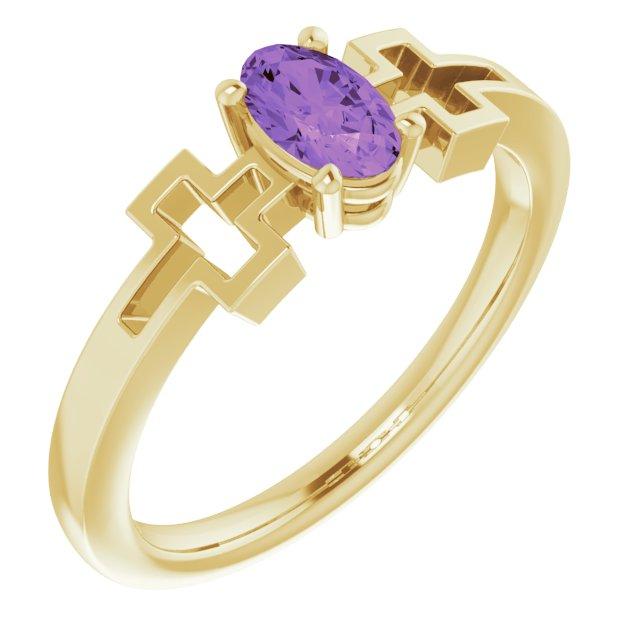 14k yellow amethyst solitaire cross youth ring       