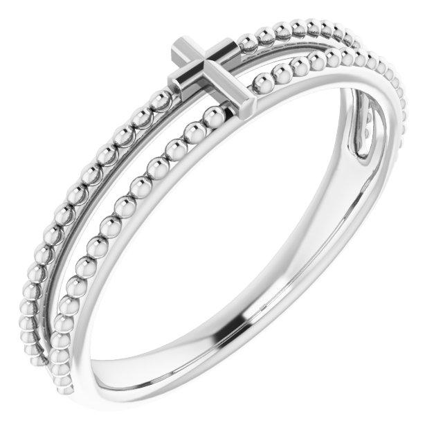 14k white milgrain stackable cross ring     