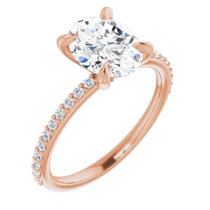 14k rose 9x7 mm oval forever  moissanite & 1/5 ctw diamond engagement ring 