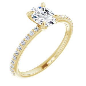 14k yellow 7x5 mm oval forever  moissanite & 1/5 ctw diamond engagement ring 