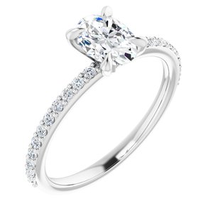 14k white 7x5 mm oval forever  moissanite & 1/5 ctw diamond engagement ring 