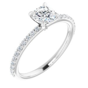 14k white 4 mm round forever  moissanite & 1/5 ctw diamond engagement ring 