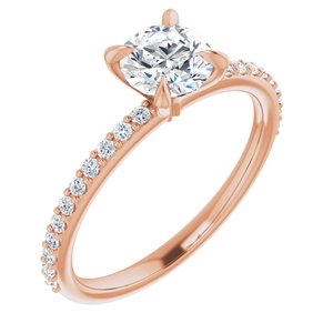 14k rose 6 mm round forever  moissanite & 1/5 ctw diamond engagement ring 