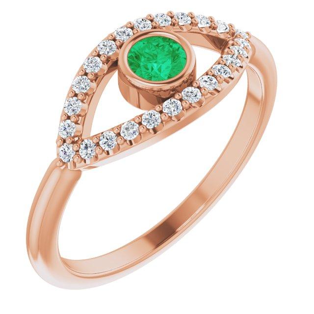14k rose emerald & white sapphire evil eye ring        