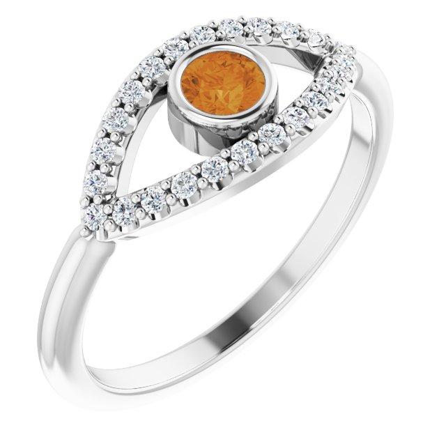 platinum citrine & white sapphire evil eye ring     