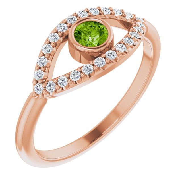 14k rose peridot & white sapphire evil eye ring      