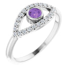 sterling silver amethyst & white sapphire evil eye ring    