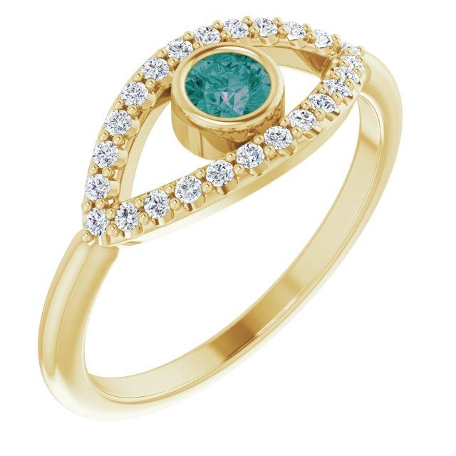 14k yellow chathamâ® created alexandrite & white sapphire evil eye ring 