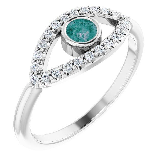 14k white chathamâ® created alexandrite & white sapphire evil eye ring 