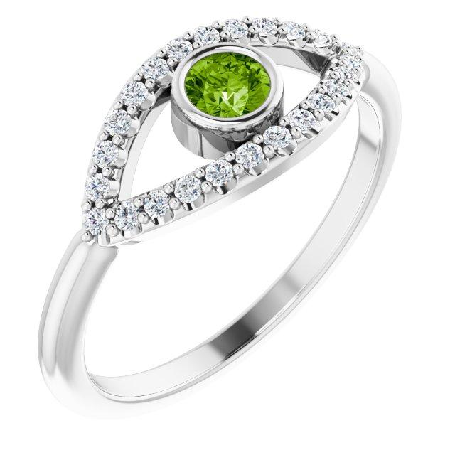 14k white peridot & white sapphire evil eye ring      