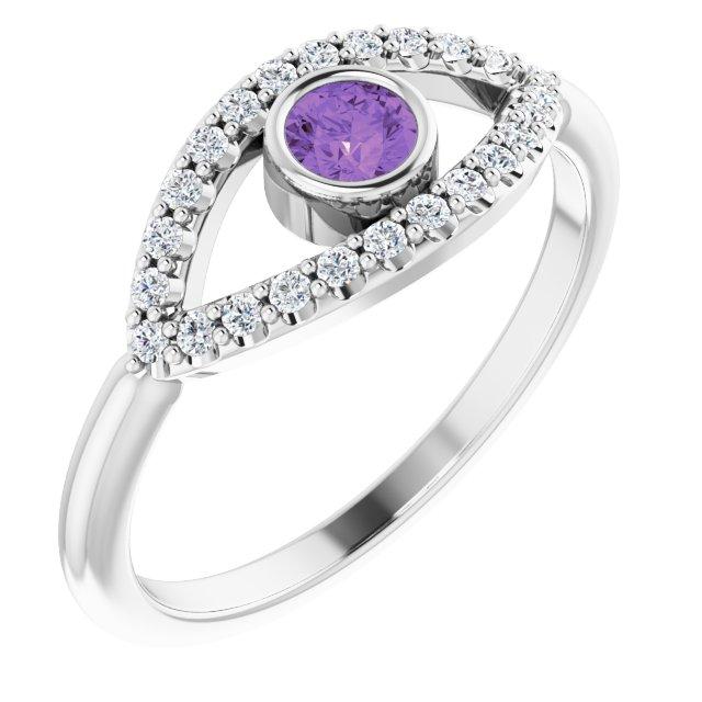 14k white amethyst & white sapphire evil eye ring    