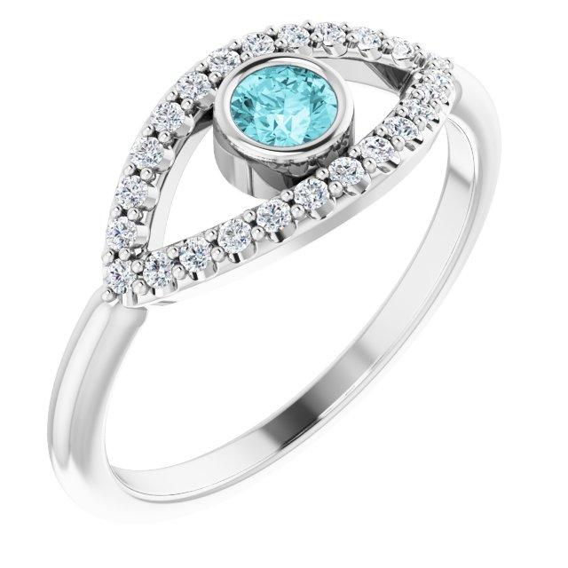 platinum blue zircon & white sapphire evil eye ring    