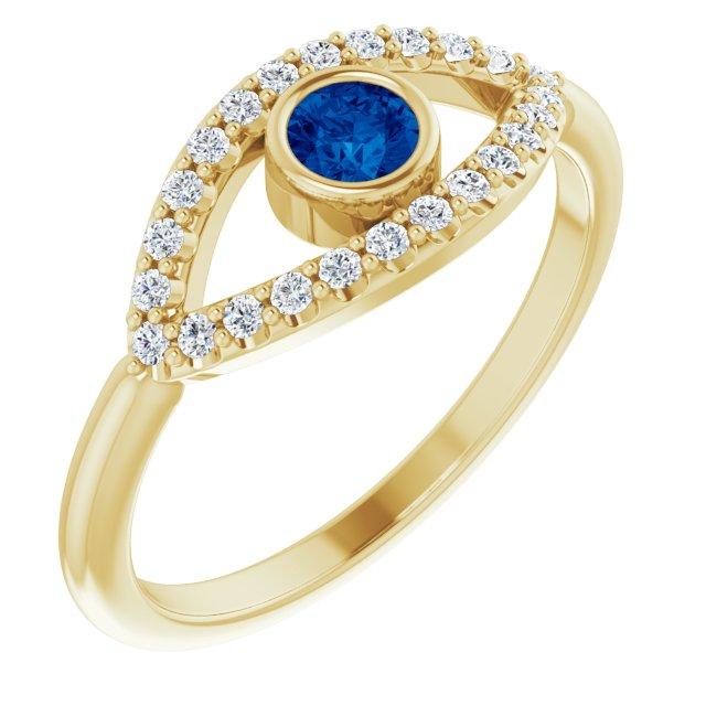 14k yellow blue sapphire & white sapphire evil eye ring   