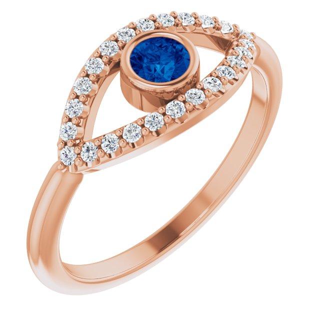 14k rose chathamâ® created blue sapphire & white sapphire evil eye ring 