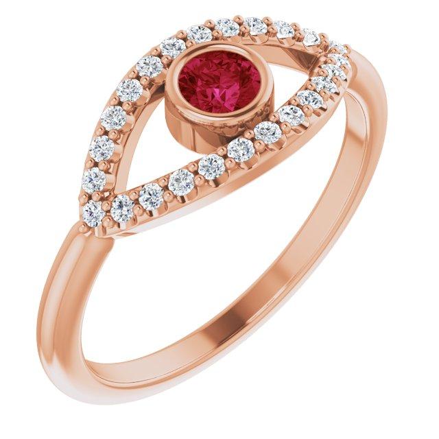 14k rose ruby & white sapphire evil eye ring     