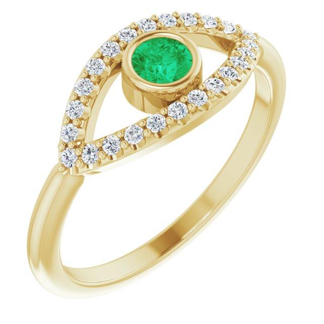 14k yellow emerald & white sapphire evil eye ring        