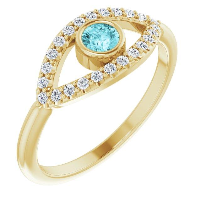 14k yellow blue zircon & white sapphire evil eye ring    