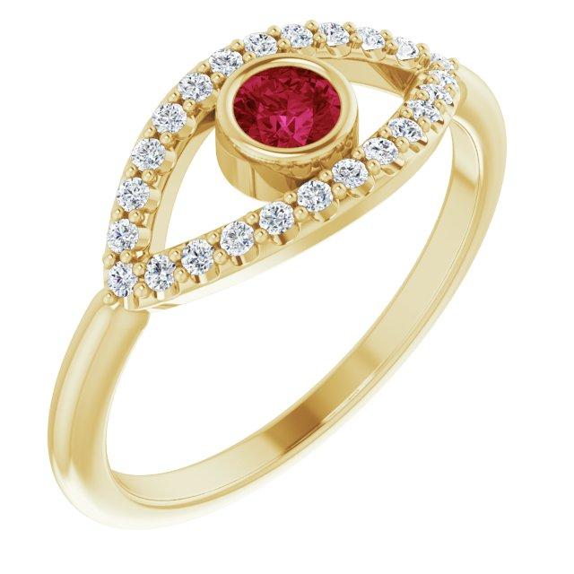 14k yellow chathamâ® created ruby & white sapphire evil eye ring  