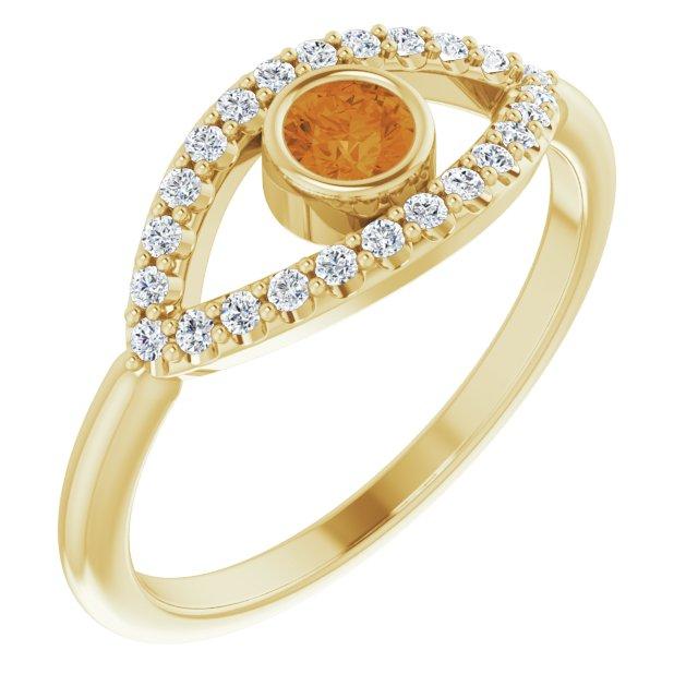 14k yellow citrine & white sapphire evil eye ring     