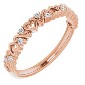 14k rose .08 ctw heart diamond anniversary band