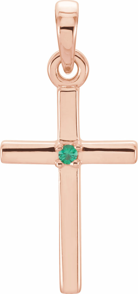 14k rose 19.2x9 mm emerald cross pendant 