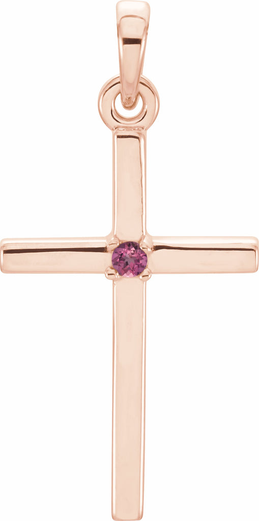 14k rose 22.65x11.4 mm pink tourmaline cross pendant 