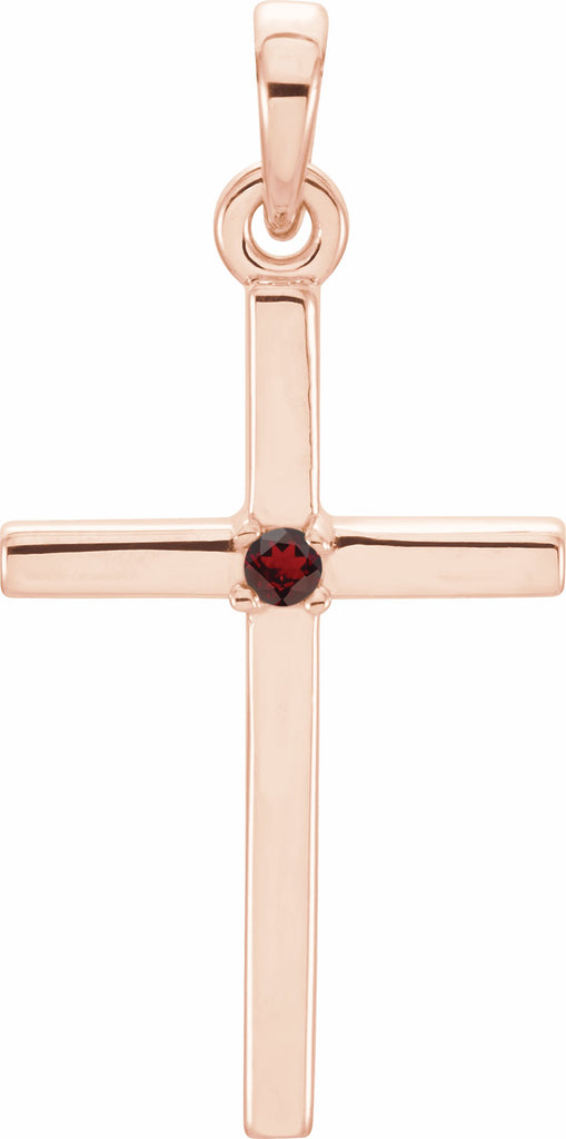 14k rose 19.2x9 mm garnet cross pendant 