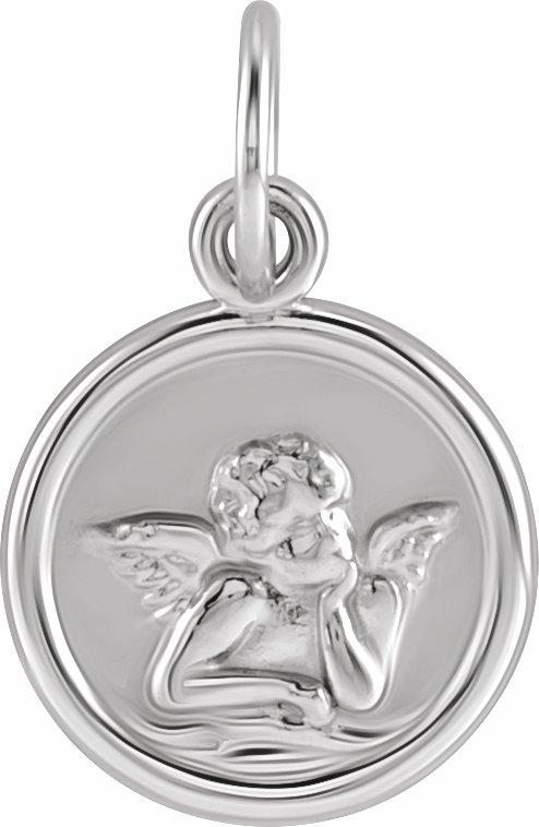 14k white 12 mm round cherub angel medal