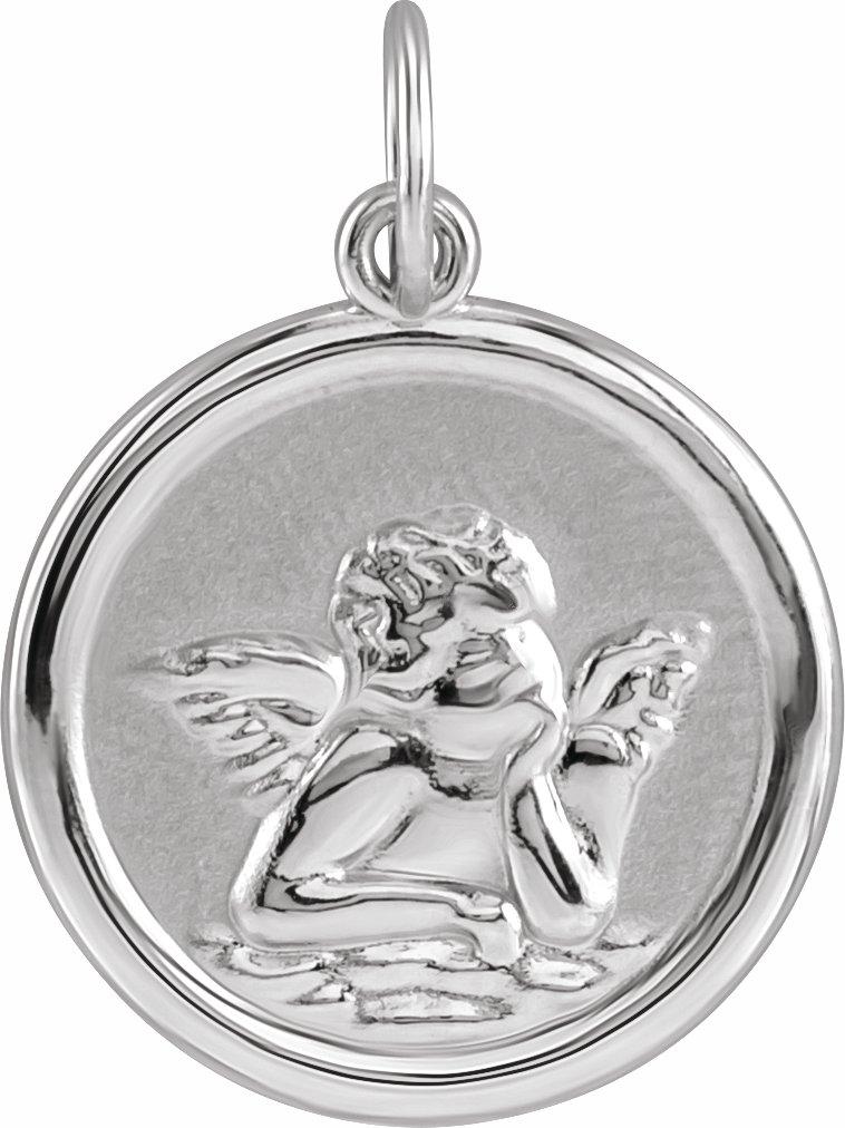 14k white 15 mm round cherub angel medal