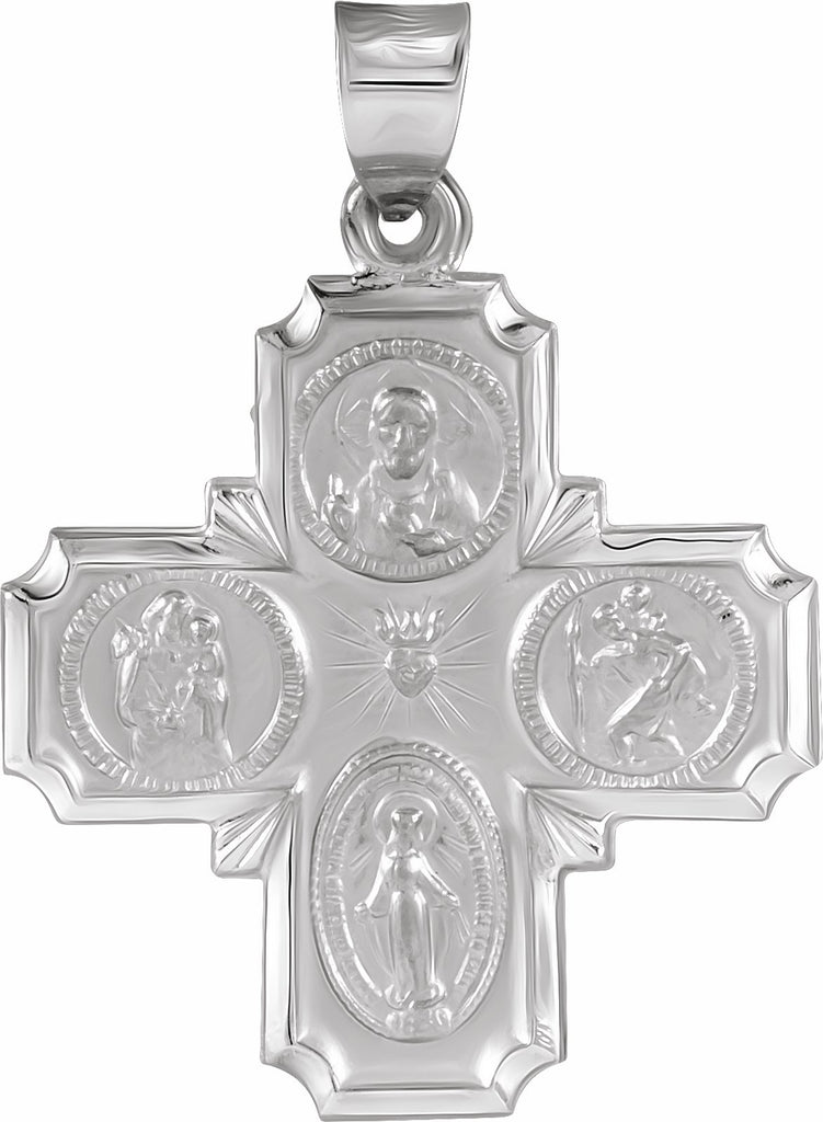 14k white 25x25 mm hollow four-way cross medal