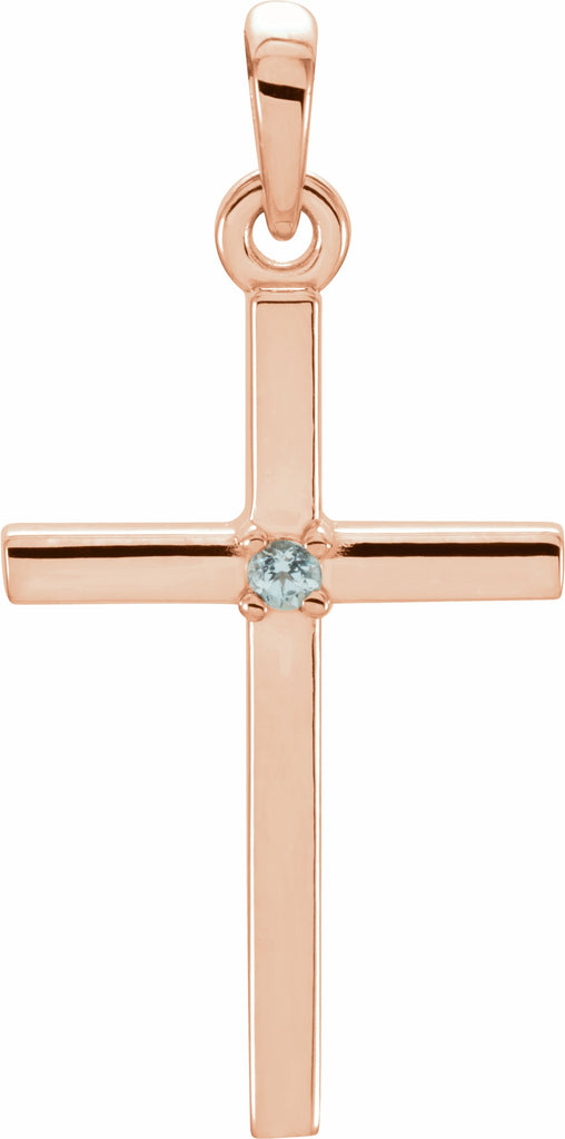 14k rose 22.65x11.4 mm blue zircon cross pendant 