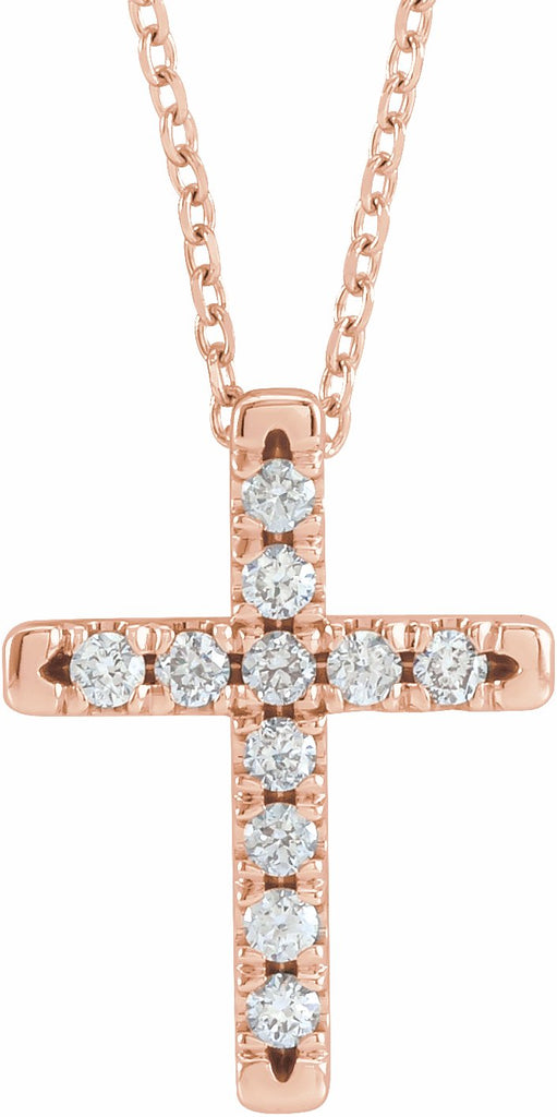 14k rose 1/3 ctw diamond french-set cross 16-18" necklace