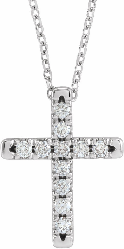 14k white 1/3 ctw diamond french-set cross 16-18" necklace