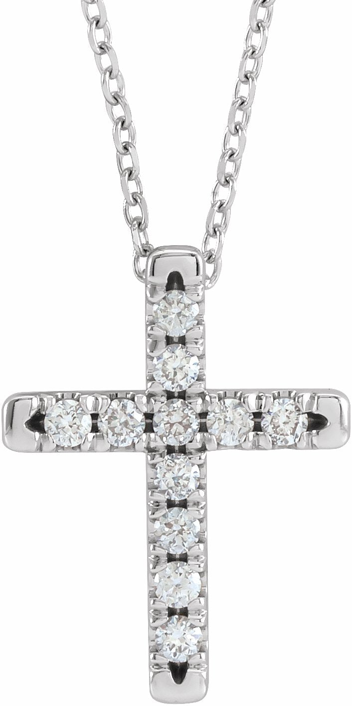 sterling silver 1/3 ctw diamond french-set cross 16-18" necklace