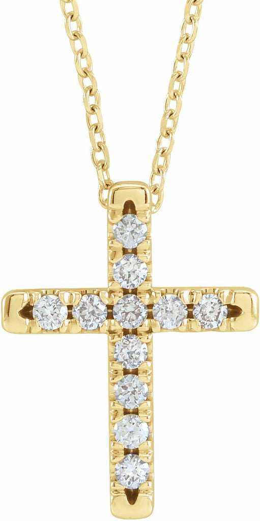 14k yellow 1/3 ctw diamond french-set cross 16-18" necklace