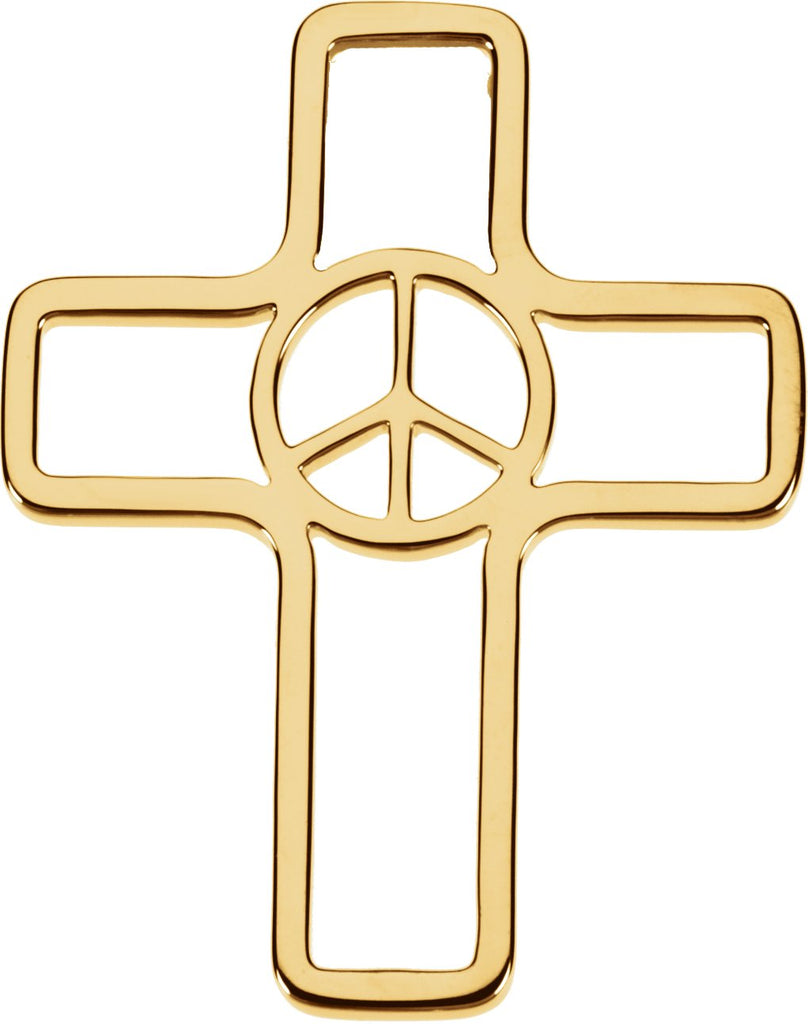 14k yellow 36.75x29.25 mm peace sign cross pendant