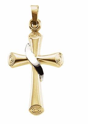 14k yellow/white 22.5x15.5 mm hollow cross pendant